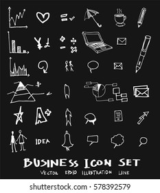 Business set sketch vector ink doodle on chalkboard
