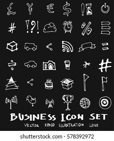Business set sketch vector ink doodle on chalkboard