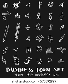 Business set sketch vector ink doodle on chalkboard