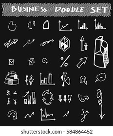 Business set sketch vector ink doodle on chalkboard