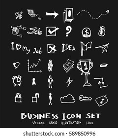 Business set sketch vector ink doodle on chalkboard