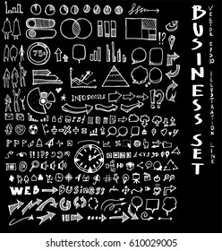 Business set sketch vector ink doodle on chalkboard