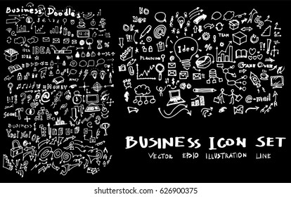 Business set sketch vector ink doodle on chalkboard