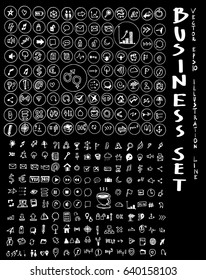 Business set sketch vector ink doodle on chalkboard