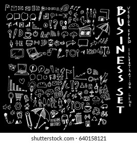Business set sketch vector ink doodle on chalkboard