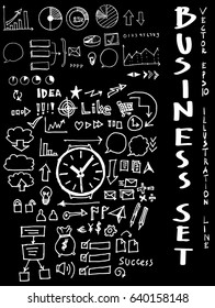 Business set sketch vector ink doodle on chalkboard