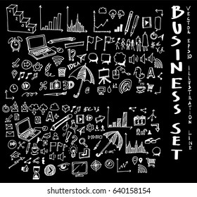 Business set sketch vector ink doodle on chalkboard