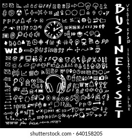Business set sketch vector ink doodle on chalkboard