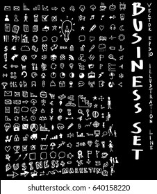 Business set sketch vector ink doodle on chalkboard