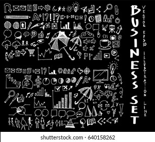 Business set sketch vector ink doodle on chalkboard