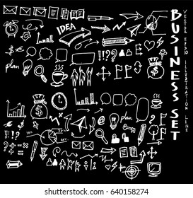 Business set sketch vector ink doodle on chalkboard