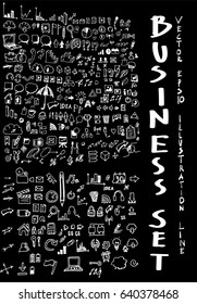 Business set sketch vector ink doodle on chalkboard