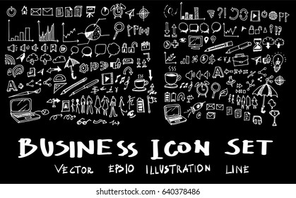 Business set sketch vector ink doodle on chalkboard