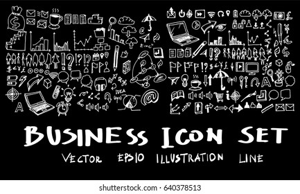 Business set sketch vector ink doodle on chalkboard