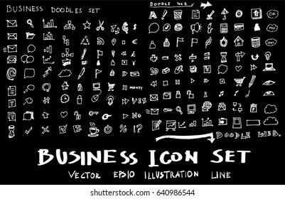 Business set sketch vector ink doodle on chalkboard