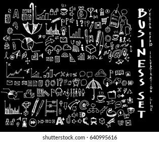 Business set sketch vector ink doodle on chalkboard