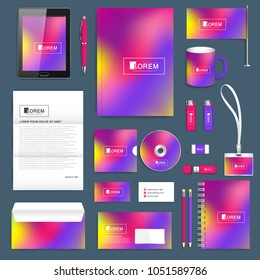 Business set of vector corporate identity template. Modern stationery mock-up. Abstract fluid 3d shapes vector trendy liquid colors background. Colored fluid graphic composition. Branding design