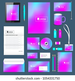 Business set of vector corporate identity template. Modern stationery mock-up. Abstract fluid 3d shapes vector trendy liquid colors background. Colored fluid graphic composition. Branding design