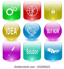 Business set. Vector set glass buttons.