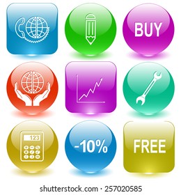 Business set. Vector set glass buttons.