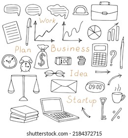 Business set vector illustration, hand drawing doodles
