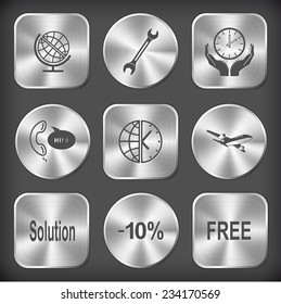 Business set. Vector round and square steel buttons.
