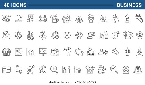 Conjunto empresarial de iconos web en estilo de línea o esquema. Iconos para el Web y el App móvil. Colección de iconos de contorno. Trazo Editable. Ilustración vectorial