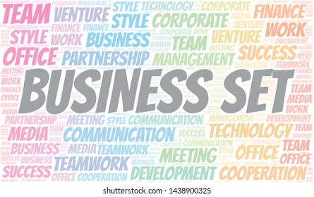Business Set word cloud. Collage made with text only.