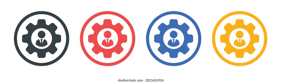 Business setting icon, containing Businessman with gear symbol of development.