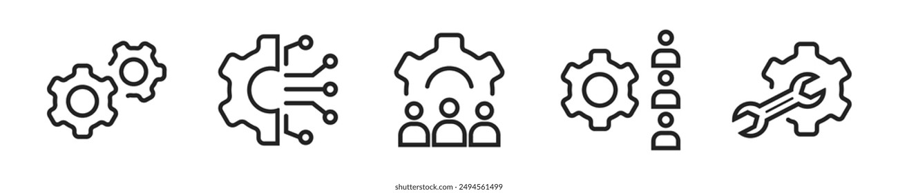 Business setting icon set. Set of 5 outline icons related to setting. Linear icon collection. Setting business outline icons collection. Editable stroke. Vector illustration.