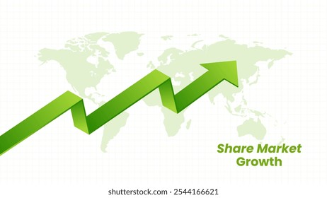 Fundo da seta verde do crescimento do mercado da parte de negócios com mapa do mundo