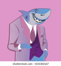 Business shark. Cartoon pop art retro illustration vector drawing 
pink color