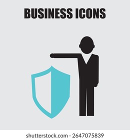 Business shield icons with protection offered from a businessperson for security and strong financial insurance.	
