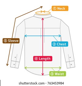 Business Shirt Illustration For Size Chart (english) / Color Version