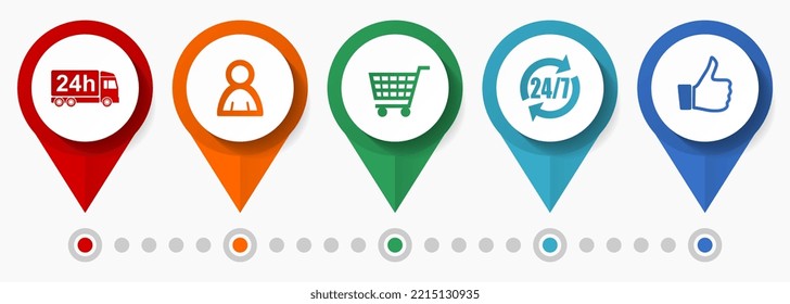 Business, shop, commerce concept vector icon set, flat design pointers, infographic template