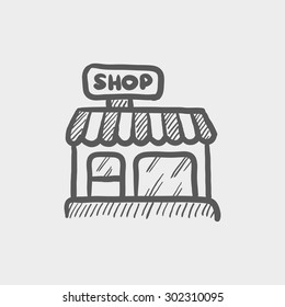 Business shop sketch icon for web and mobile. Hand drawn vector dark grey icon on light grey background.