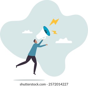 Business shout out, speaking out loud to communicate with co-worker or draw attention and announce promotion.business concept.flat character.