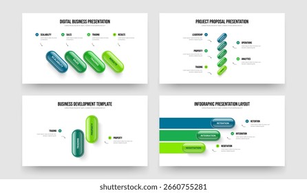 Paquete de Ilustración vectorial de diseño de diapositiva de infografía de tres elementos. Propuesta visual 4 5 2 3 Diagrama de opciones Presentación de diapositivas Colección de Plantilla.