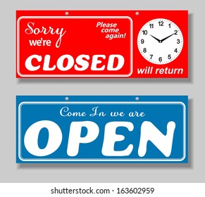 Business Sign on Chain, Open Closed Will Return, Digital Clock