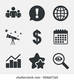 Business signs. Graph chart and globe icons.
