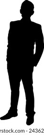 Business silhouette featuring a person with a bear, standing confidently in a stylish suit and tie, embodying a modern and fashionable professional icon