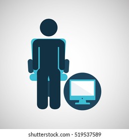 business silhouette man computer vector illustration eps 10