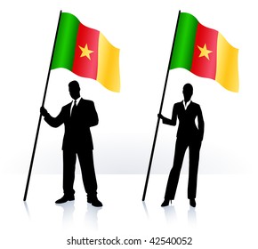 Business silhouettes with waving flag of Camerun Original Vector Illustration AI8 compatible