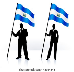 Business silhouettes with waving flag of  El Salvador Original Vector Illustration AI8 compatible