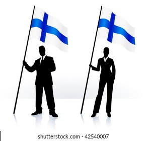 Business silhouettes with waving flag of  Finland Original Vector Illustration AI8 compatible