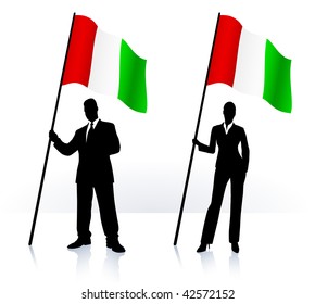 Business silhouettes with waving flag of  Italy Original Vector Illustration AI8 compatible