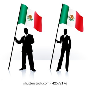 Business silhouettes with waving flag of Mexico Original Vector Illustration AI8 compatible