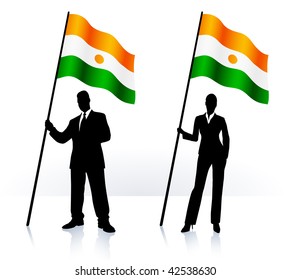 Business silhouettes with waving flag of  Niger Original Vector Illustration AI8 compatible