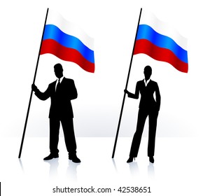 Business silhouettes with waving flag of  Original Vector Illustration AI8 compatible