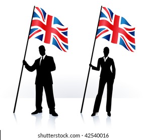 Business silhouettes with waving flag of United Kingdom Original Vector Illustration AI8 compatible